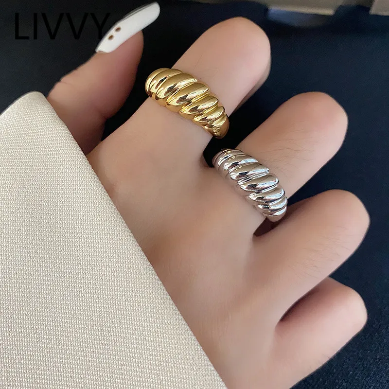 

LIVVY Silver Color Trendy Women Jewelry French Croissant Adjustable Ring Braid Twisted For Women Girl Trendy Party Gifts