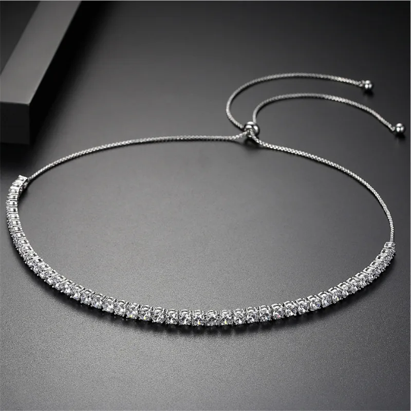 Новое поступление женское ожерелье AAA Кристаллы Регулируемая Длина Серебряный