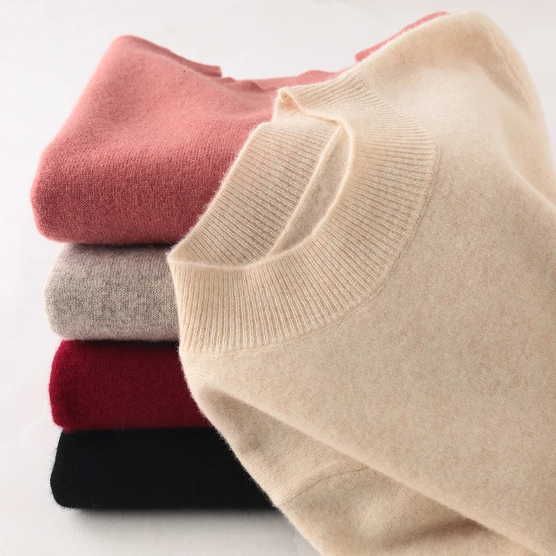 

Long wool sweater new round neck long skirt solid color knitted top five-point sleeve cashmere sweater women O neck pullover HOT