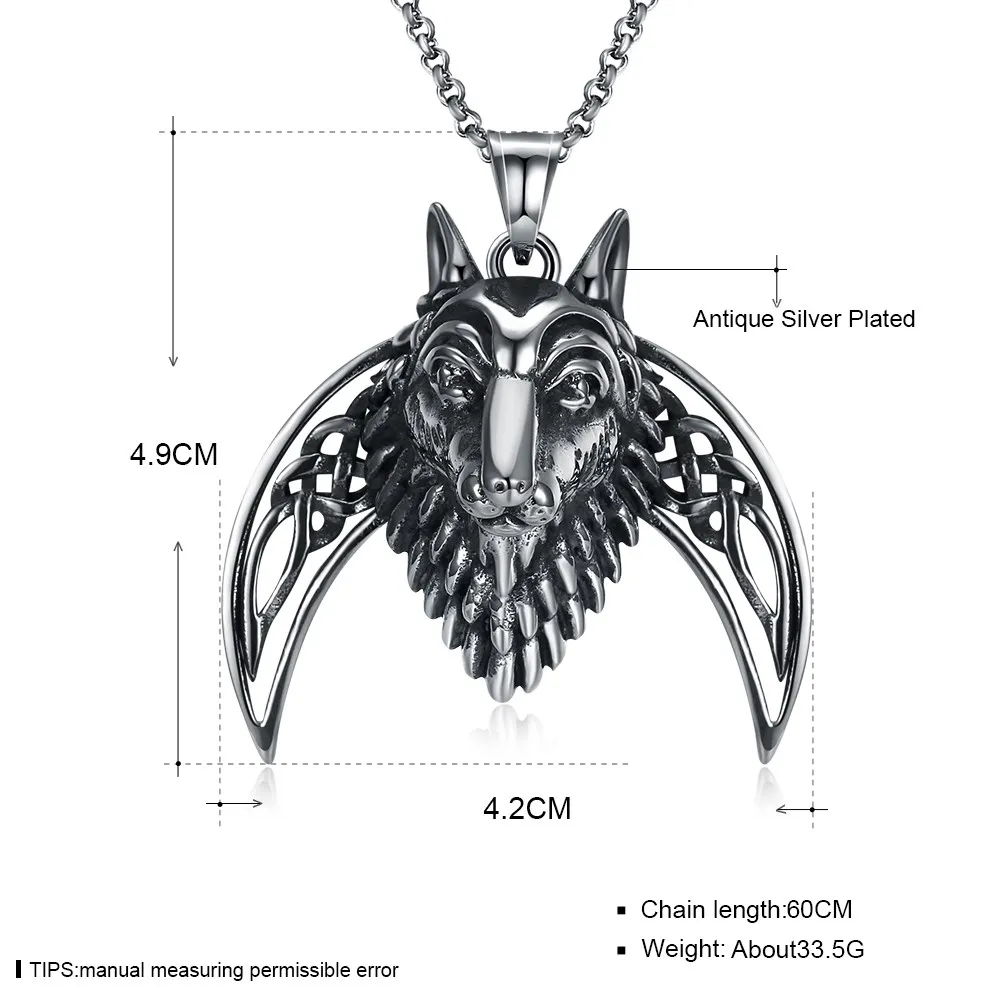 

The Ancient Maya Hiphop Retro Silver Plated Necklace Wolf Head for Men Gift Sweater Necklace GMYN097