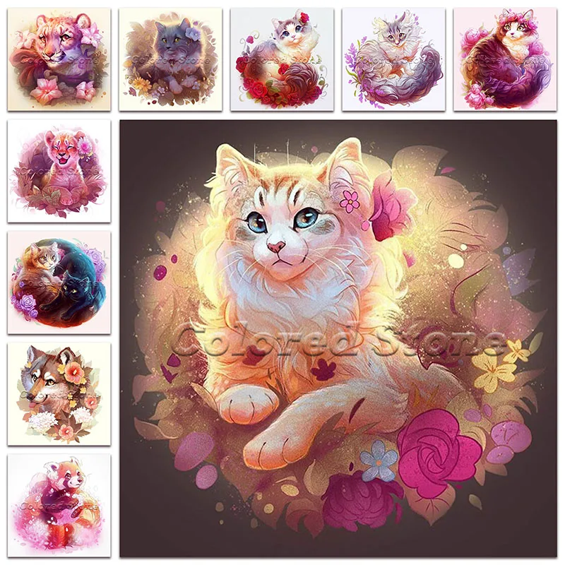 Алмазная живопись 5D сделай сам картина с животными цветами львом котом волком