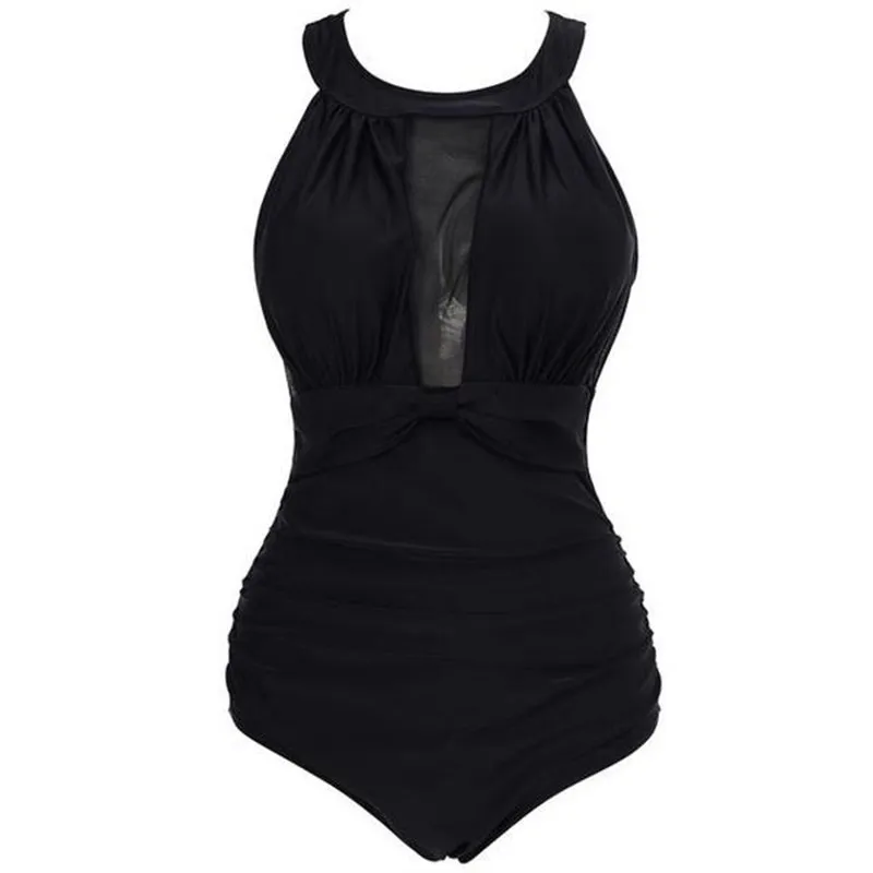

Vintage One Piece Swimsuit 2019 Summer Solid Black Backless Hollow Out Bandage Monokini Swimsuit Sexy Bathing Suit Bodysuit XXXL