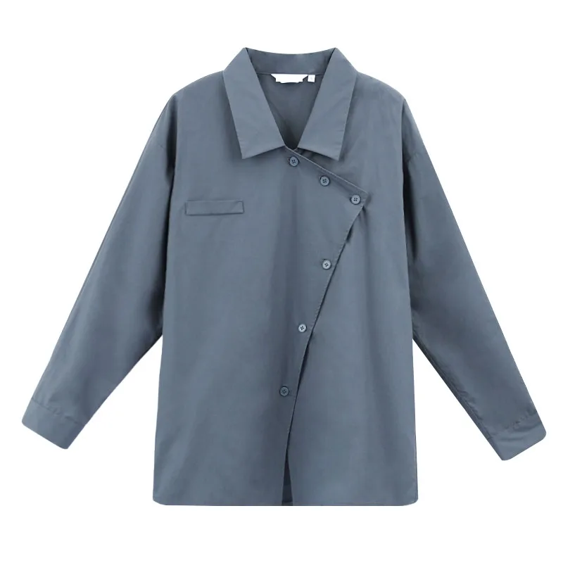 

XITAO Casual Grey Blouse Women Tide Fashion New Style Turn Down Collar Long Sleeve Loose Button Elegant Personality Top ZXR1441