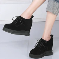 platform pumps shoes women black genuine leather wedges high heel ankle boots female round toe fashion sneakers casual shoes
