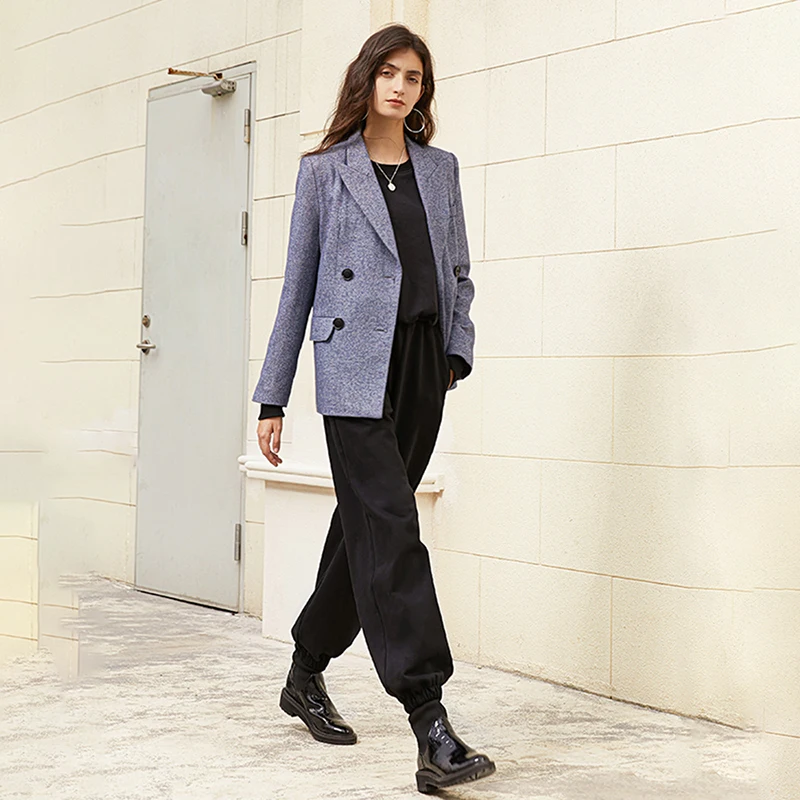 

Breasted Women Double Warm Woolen Blazer New Lapel Long Sleeve Loose Fit Jacket Fashion Tide Spring Autumn 2021 1DD2134