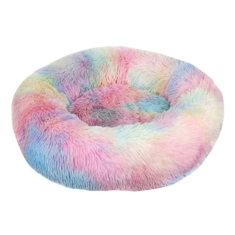 

50-120CM Soft Pet Bed Kennel 4CM Long Plush Dog Cat Round Winter Warm Sleeping Bag Large Puppy Cushion Mat Portable Cat Supplies