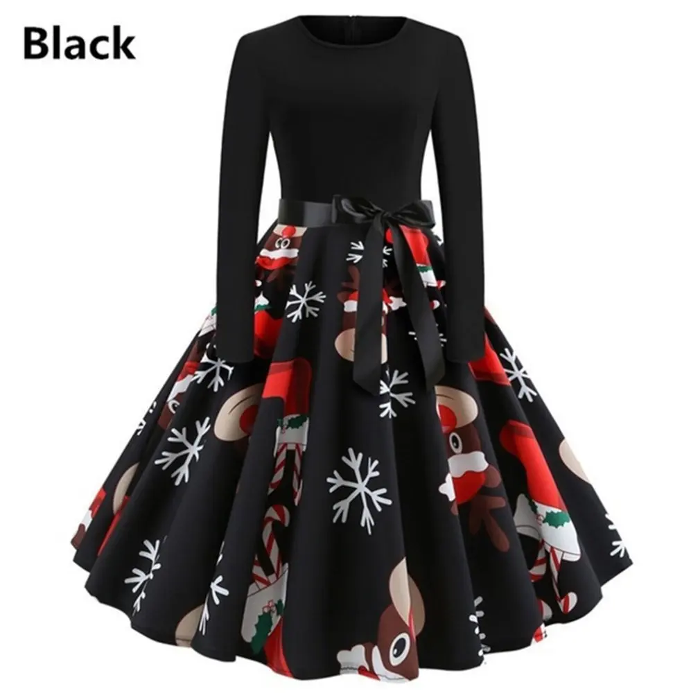 

Женское платье с круглым вырезом, длинным рукавом и принтом