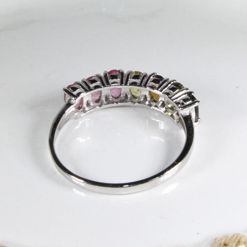 Модное Радужное кольцо 7 видов цветов натуральный турмалин серебряное из серебра