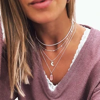 boho style 4 piece combination necklace multi layer moon pendant necklace female crystal pendant necklace