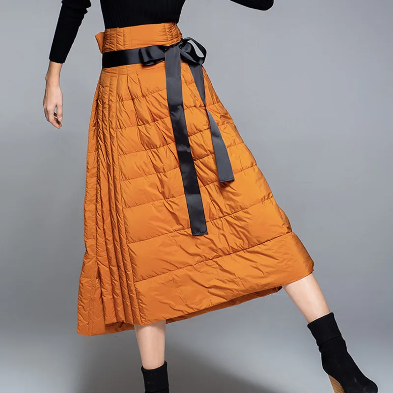 Зимняя Теплая юбка на белом утином пуху Женская трапециевидная модные