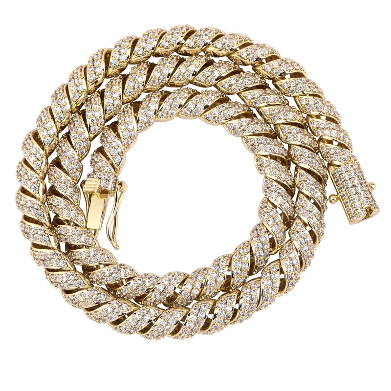 Gold JINAO, новая мода, 10 мм, золото, серебро, цвет, колоннар, пряжка, твист, цепь, покрытая льдом, кубический циркон, кубинские звенья, мужское ожерелье - Окраска металла: Gold