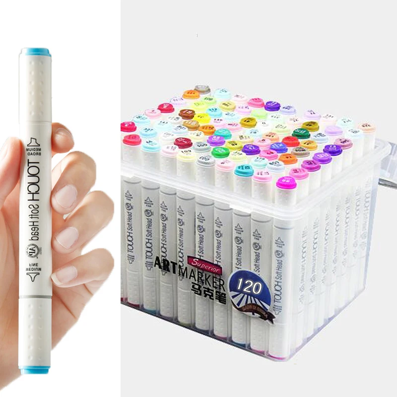 120 Color/Set Superior Twin Tips Artist Sketch Marker Set Alcohol Ink Mango Pen Animation Highlighter Design Pens