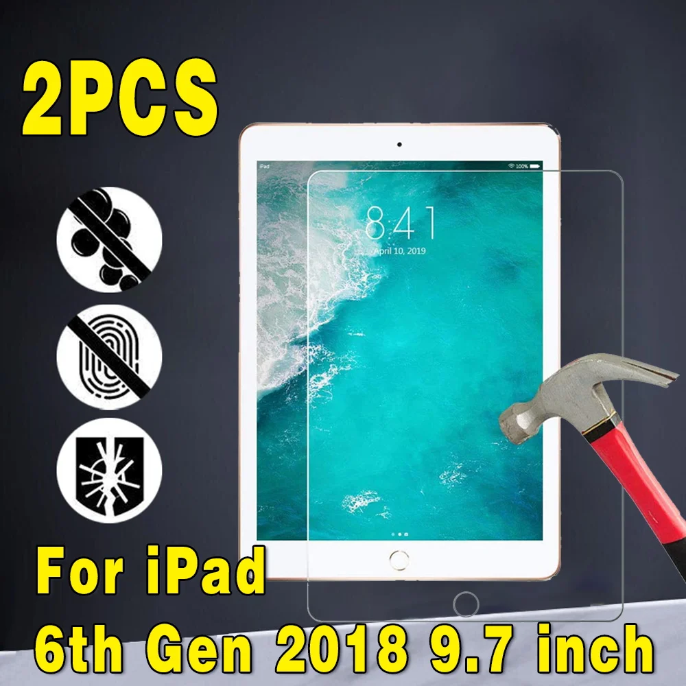 

2Pcs Apple iPad 6th Gen 2018 9.7 inch Tablet Tempered Glass 9H Explosion-Proof Anti-fingerprint Full Film Cover Screen Protector