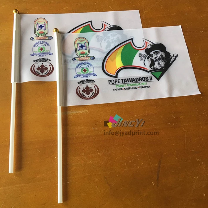 

Cheap Custom Made Promotional Hand Polyester Event Flags with Stick