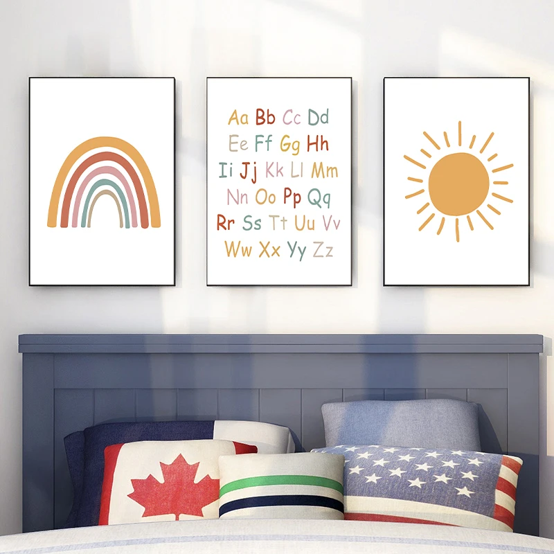 Радужная детская ABC плакат с алфавитом настенное искусство холст живопись печать