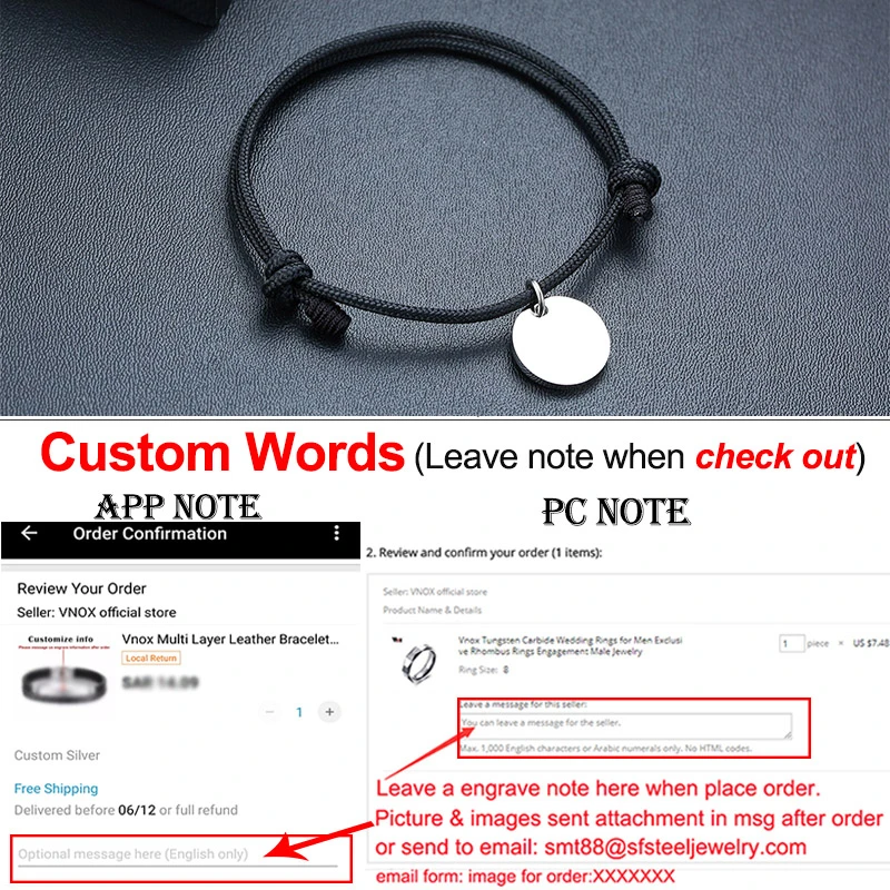 Custom Black Coin Vnox персонализировать выгравировать имя любви из нержавеющей стали Пазлы Сердце Монета браслеты с подвесками для женщин мужчин цепочка веревка ручной работы - Окраска металла: Custom Black Coin