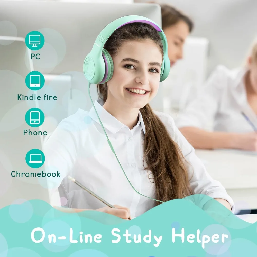 Проводные стереонаушники Mpow для учебы Детские накладные Игровые наушники с