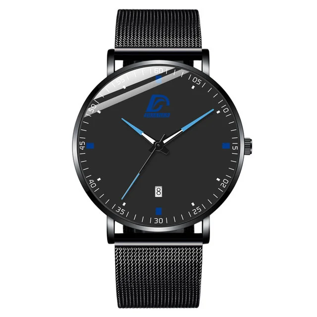 Часы наручные мужские кварцевые с календарем модные минималистичные сетчатым