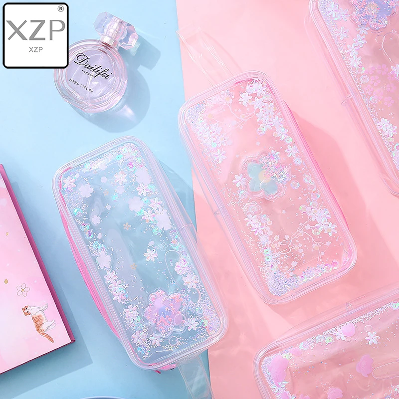 XZP Girl Pencil Case Transparent Oil Sandpaper Pen Bag Ins Style Cute Cosmetic Bag Wardrobe Organizer Travel Organizer Set