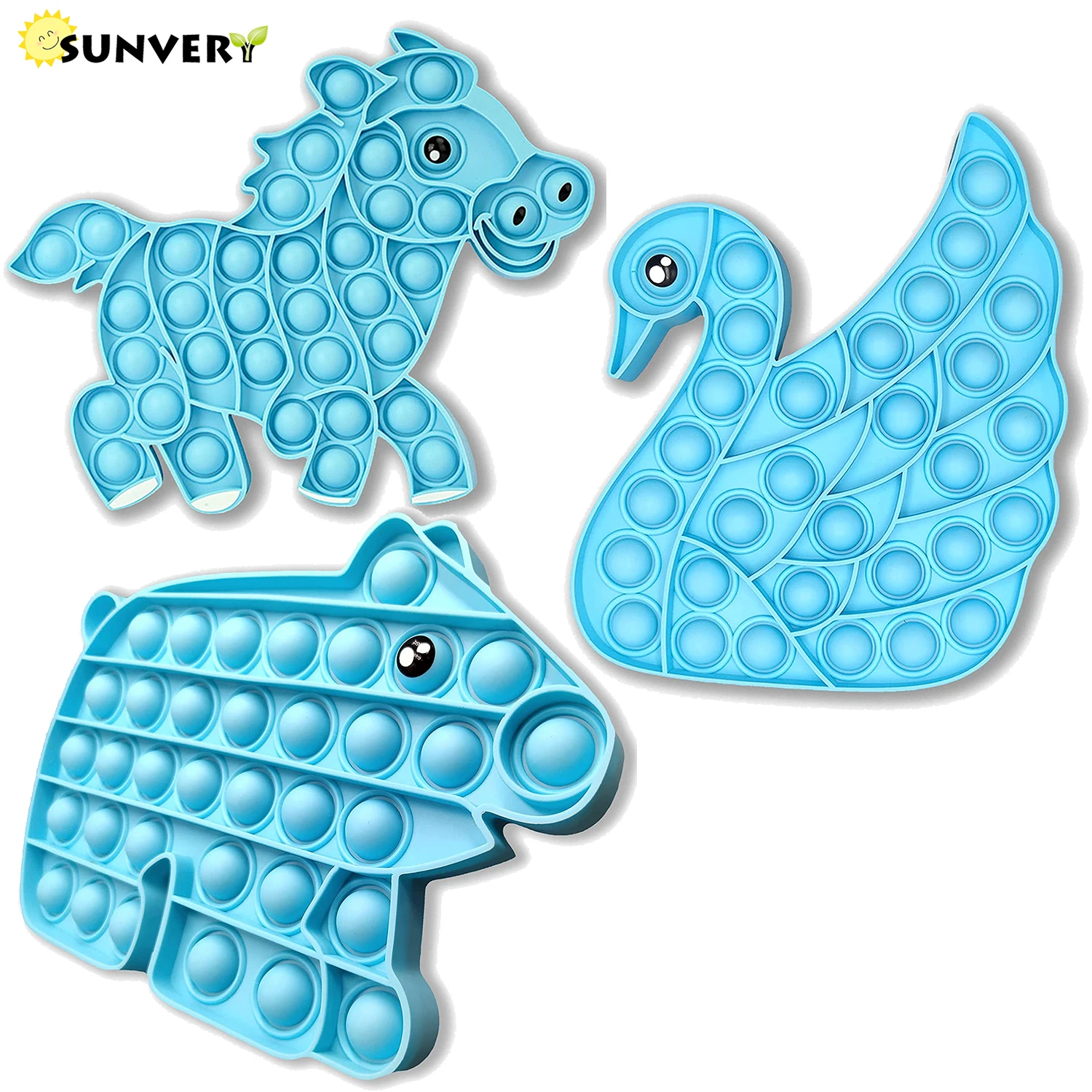 

Blue Push Poppet Bubble Fidget Toys Bear horse swan Fidget for Kids Silicone dimpl pop antistress coaster decompression toys