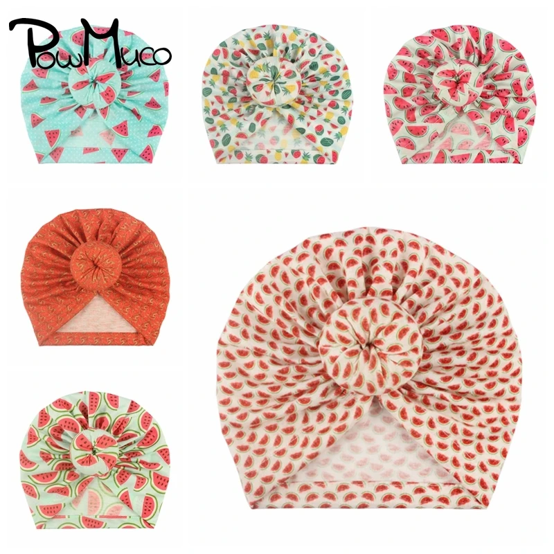 

Powmuco Handmade Printed Donut Baby Girls Hats 19*18 CM Watermelon Fruits Pattern Infant Caps Toddler Bonnet Children Headwear