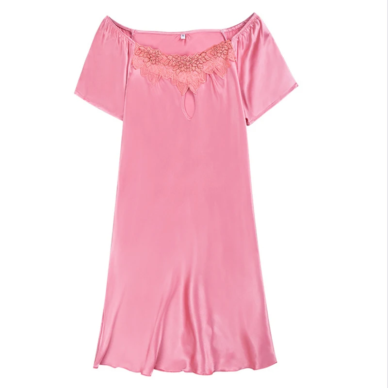 

Woman Nightdress Imitation Silk Sexy Sleepwear Short-sleeved Lace Home Sleep Dress Fashion Wedding Evening Dress Lady Pajamas