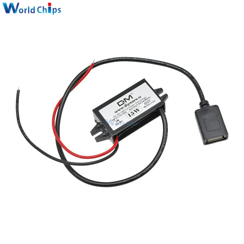 Понижающий преобразователь мощности DC 12 В до 5 3 А 15 Вт USB адаптер регулятора