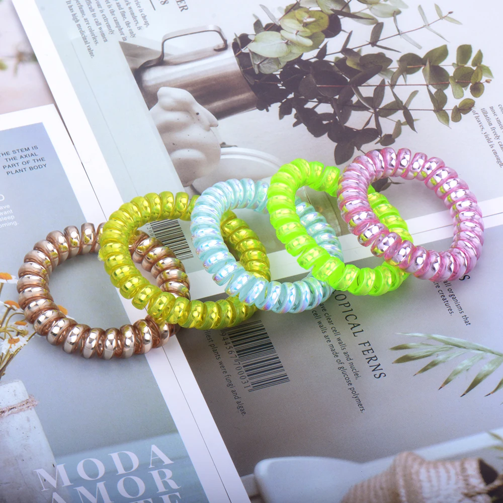 

Multicolor Elastic Hair Scrunchies Telephone Wire Line Bracelets Headbands Spiral Shape Ponytail Hair Ties Gum Rubber Hair Rope