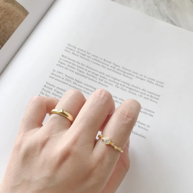 S925 Серебряные Кольца для женщин золотого цвета круглые прозрачные кольца с