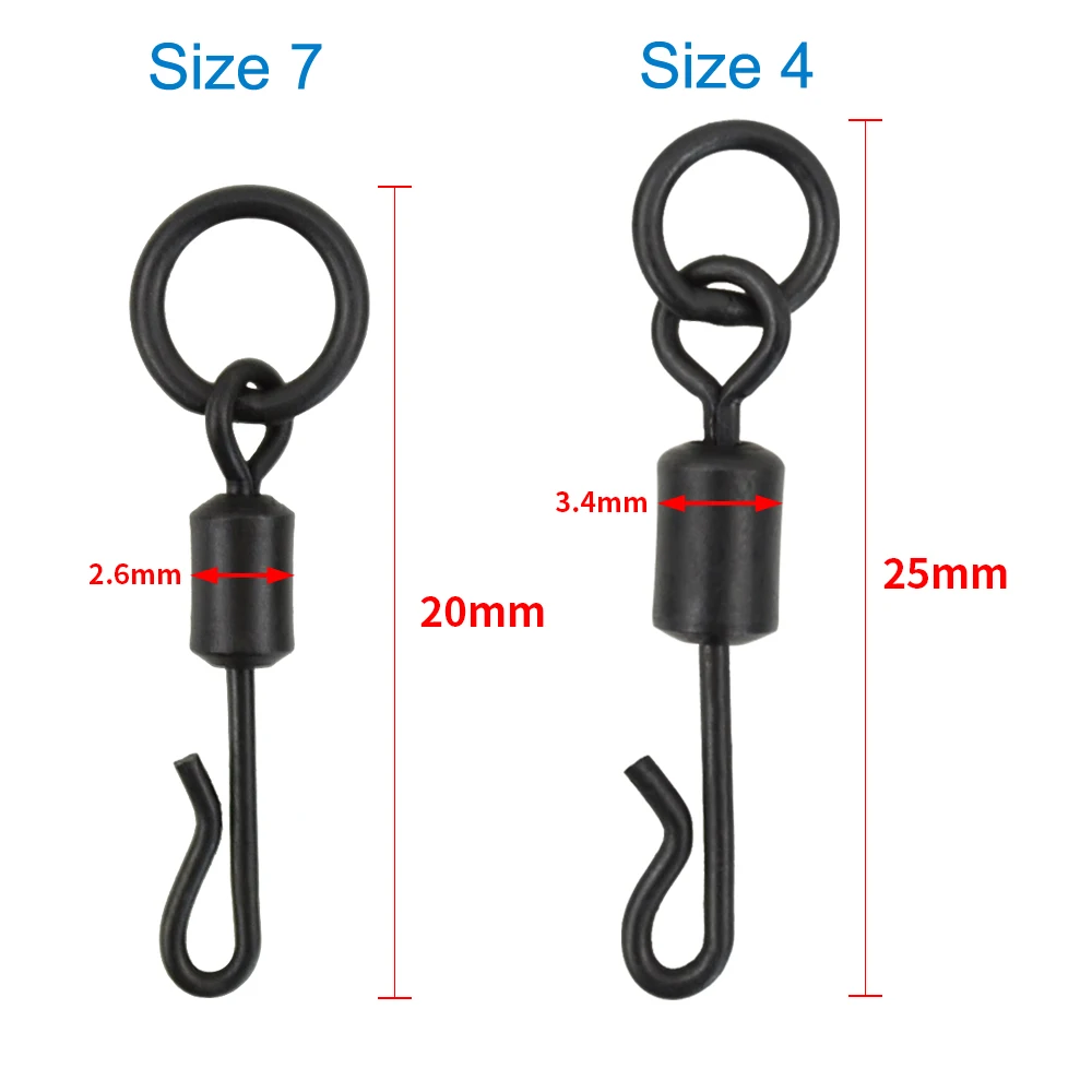 50 Pieces Carp fishing terminal tackle accessories Long body Q-shaped fishing swivel snap with solid ring AE007S