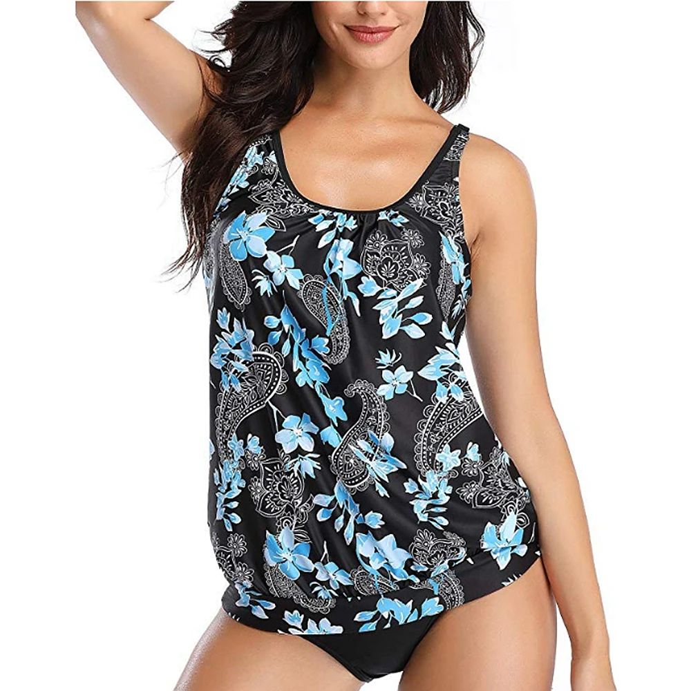 blue floral TYAKKVE, танкини, купальник размера плюс, для женщин, Ретро стиль, большой купальник, пляжная одежда, принт, купальник, высокая талия, женский купальник - Цвет: blue floral