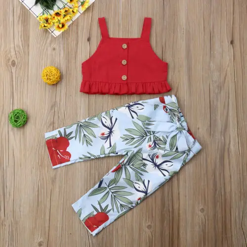 

Cute Summer Toddler Kid Baby Girl Clothes Strap Tops+Flower Long Pants Summer Outfits Set