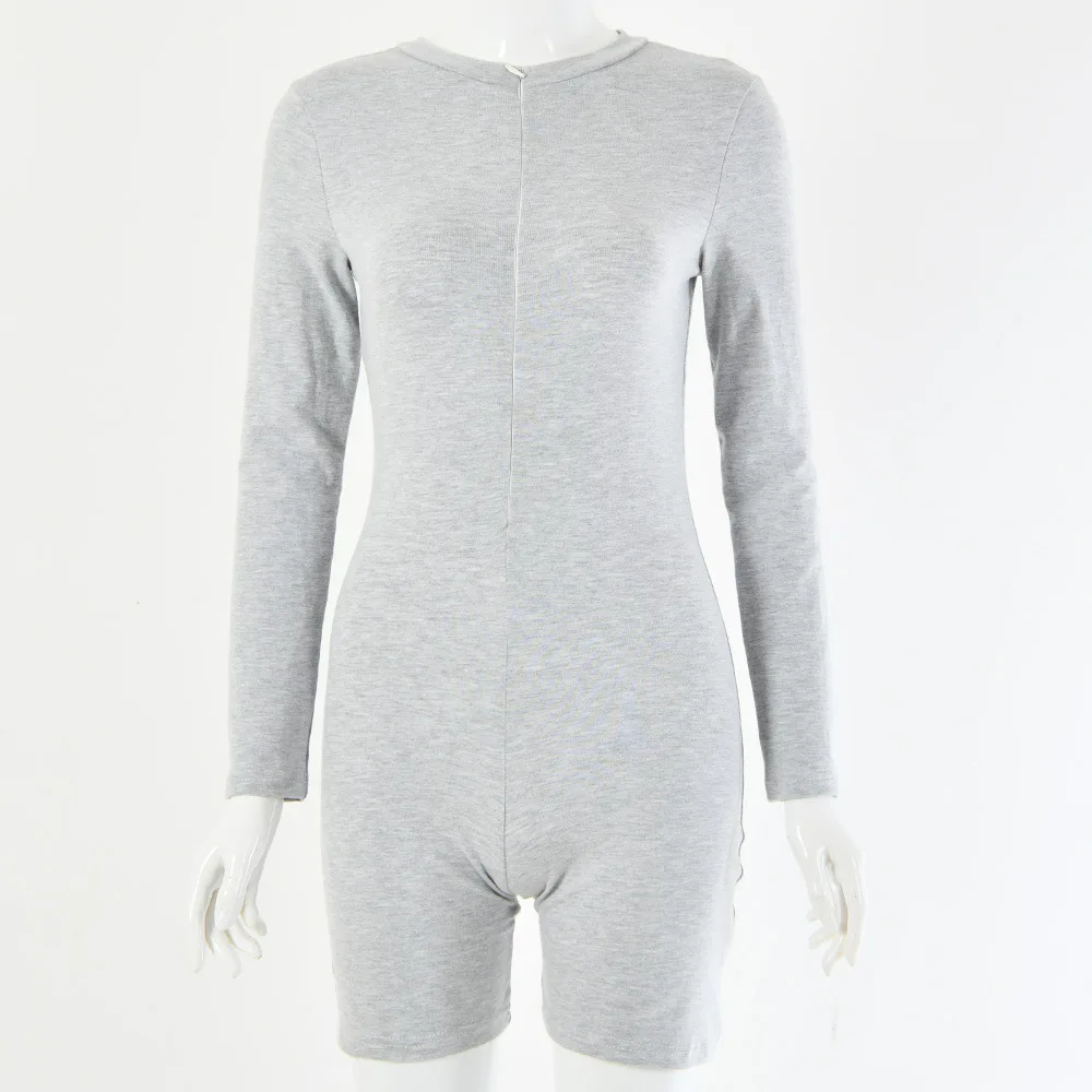 

2020 Women Winter Fashion Solid Nude Sexy Long Sleeve V Neck Black Gray Playsuit High Street Lady Playsuits