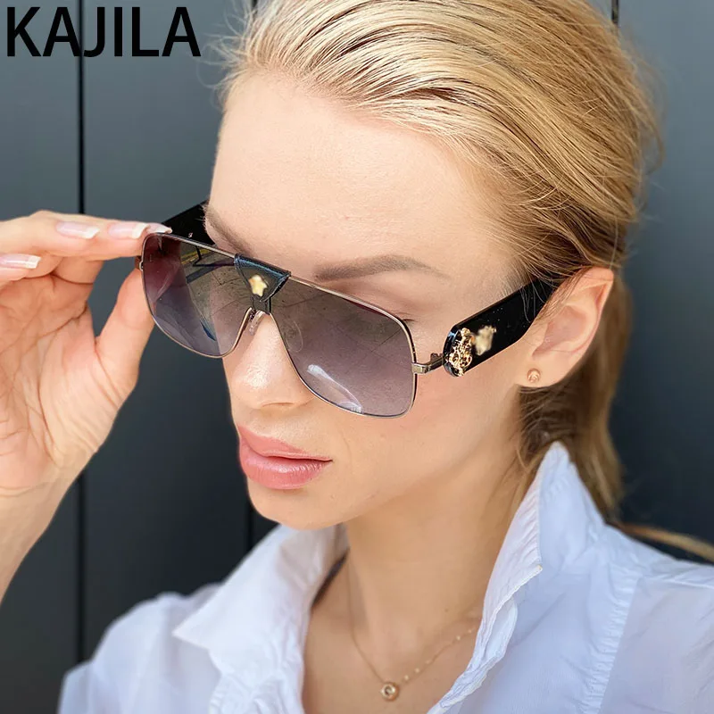 Овальные негабаритные солнцезащитные очки для женщин с кожаными винтажными