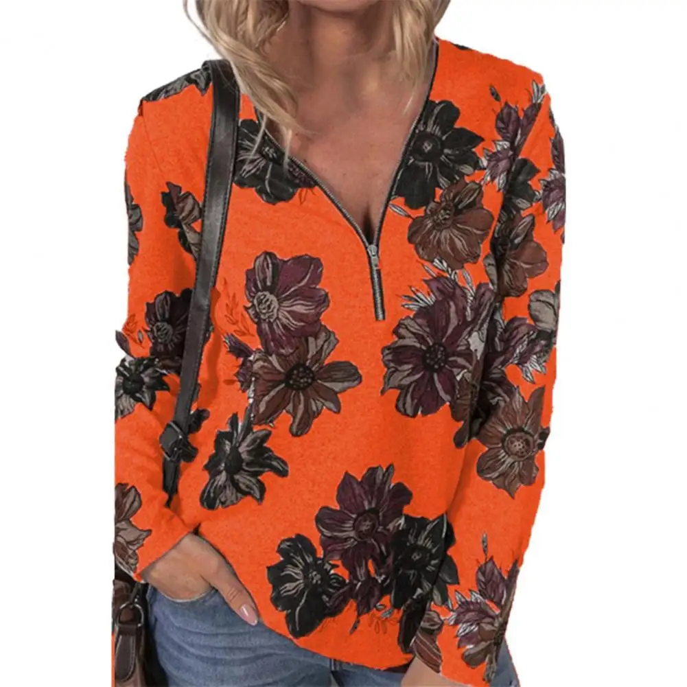 

Женская блуза с цветочным принтом, V-образным вырезом и длинным рукавом
