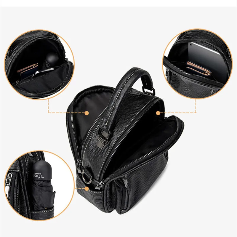 

women novelty black pu leather small multi-functional backpack for female daily casual travel fashion chic simple shoulder bag