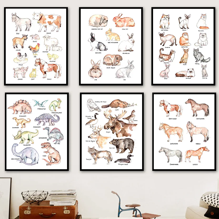 

Rabbit Deer Bear Squirrel Horse Dinosaur Wolf Wall Art Canvas Painting Nordic Posters And Prints Wall Pictures Kids Room Decor