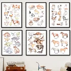Настенная картина с кроликом, оленем, медведем, белкой, лошадью, динозавром, волком, постеры и принты на холсте в скандинавском стиле, настенные картины, декор для детской комнаты