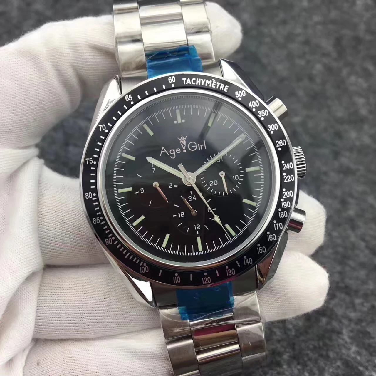 Steel Green Hand Роскошные брендовые Новые Мужские автоматические механические часы скорость светящийся черный керамический ободок кристалл сапфир Dard сторона Луны 44 мм - Цвет: Steel Green Hand