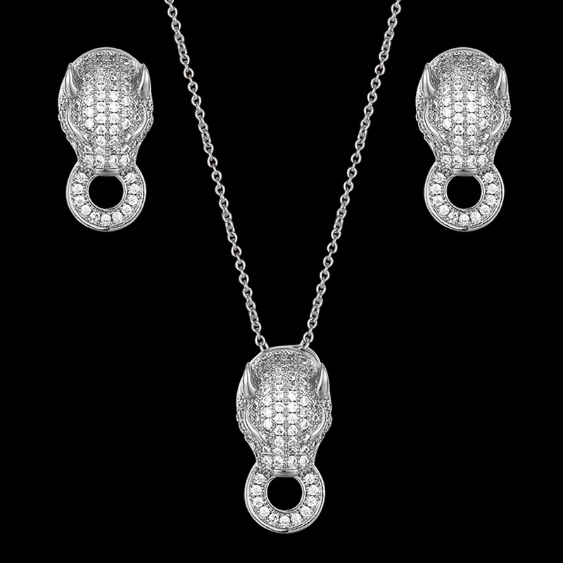 

Zlxgirl jewelry luxury brand Gold copper leopard pendant earring jewelry sets fashoin women and men bridal necklace sets gifts