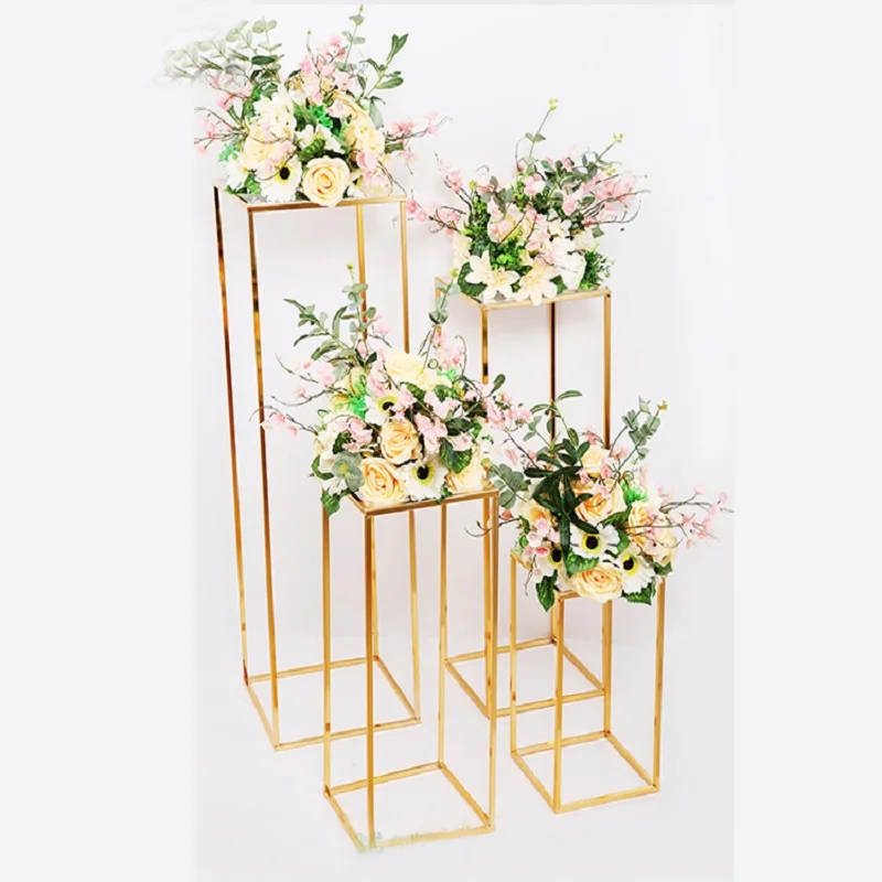 

Wedding Centerpiece Gold-Plated Geometric Flower Stand Home Decoration Shiny Metal Iron Rectangle Square Frame Backdrop