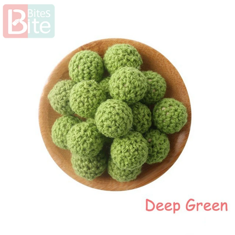 Deep Green Кусачки 20шт 20 мм деревянное вязание крючком детский Прорезыватель вязаные бусины пустые DIY цепочка для прорезывания зубов подарки Детские товары Bpa бесплатно - Цвет: Deep Green