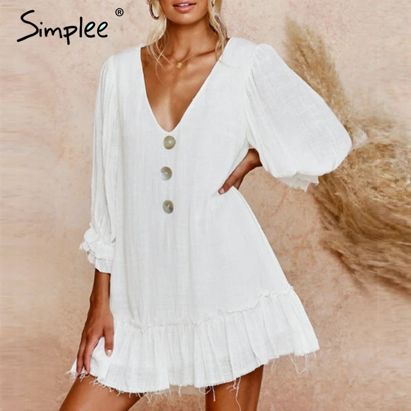 Simplee сексуальное летнее женское платье с v-образным вырезом элегантное белое