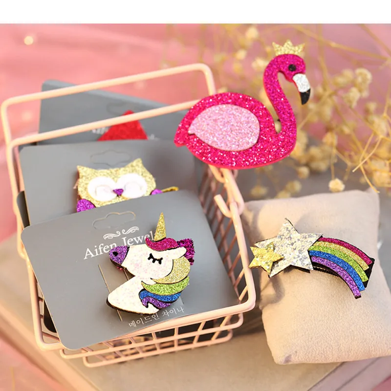 

Cute Hairpins Glitter Sequins Unicorn Girls Hair Clips Kids Barettes Cartoon Hairgrips Children Hair Snap Paty Hair Accessories
