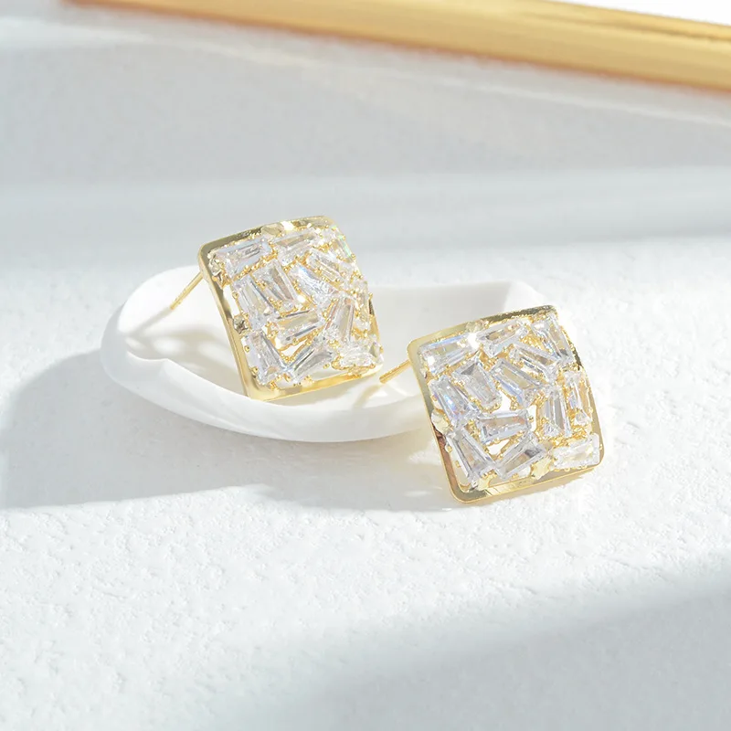 

Wholesale Sterling Silvers Pin Post Zircon Square Earrings Ear Studs Female Women Jewelry Gift