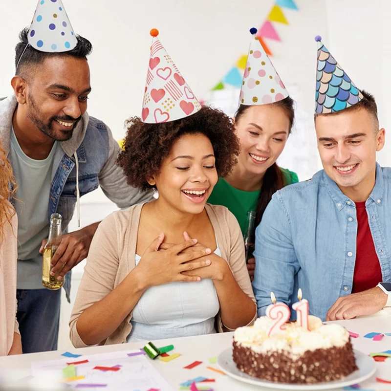 Акция! 8 шт. бумажные шапки из золотой фольги для вечеринки в честь Дня Рождения -