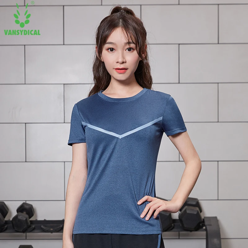 VANSYDICAL футболка для бега Женская Полосатая с коротким рукавом йоги бесшовная