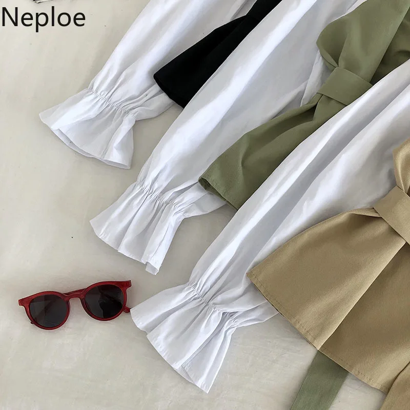 Neploe блузка для женщин Весна 2020 модный пэчворк с прорезями на шее расклешенными