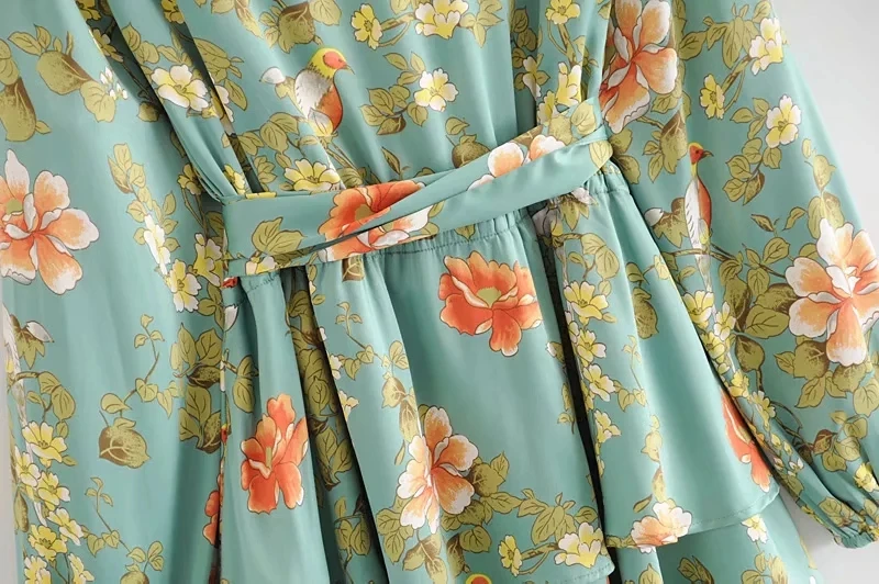 Женское пляжное платье в стиле бохо зеленое винтажное с оборками и длинным