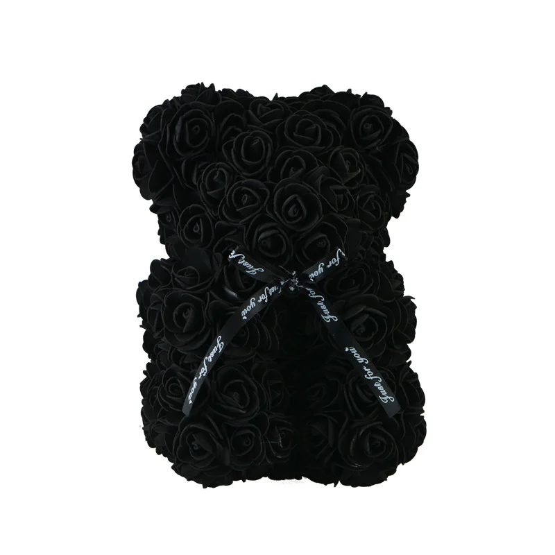 25cm black Большой изготовленный на заказ плюшевый медведь Роза 40 см с коробкой роскошный 3D медведь розы цветок Рождественский подарок Прямая поставка - Цвет: 25cm black